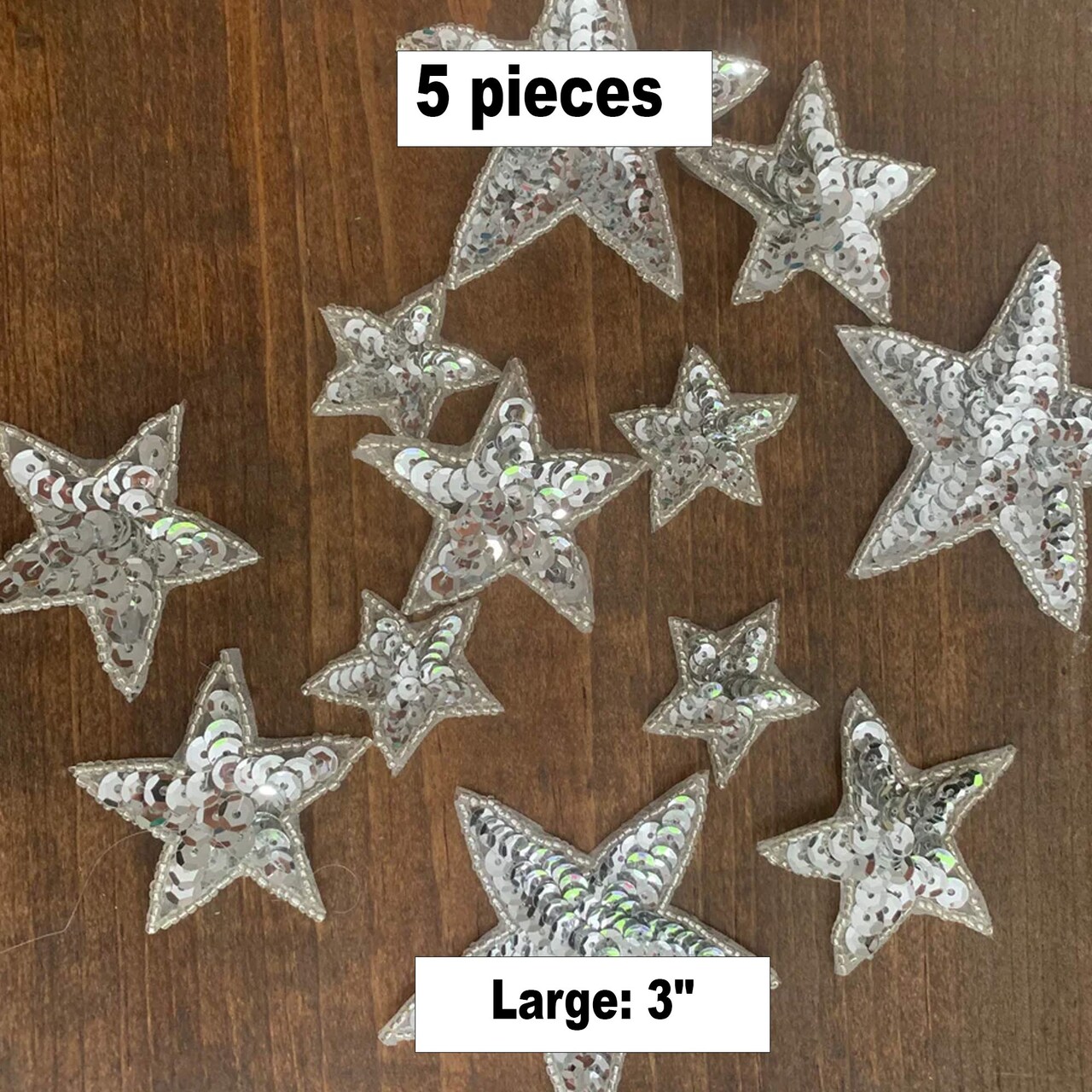 5 Large 3" Silver Sequin Beaded Star Iron On Patch for Clothing Bags Hats Accessories